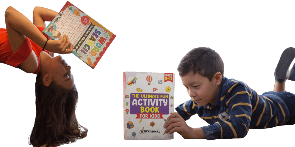 Girl and boy with Activity books for kids by Jim Allbran
